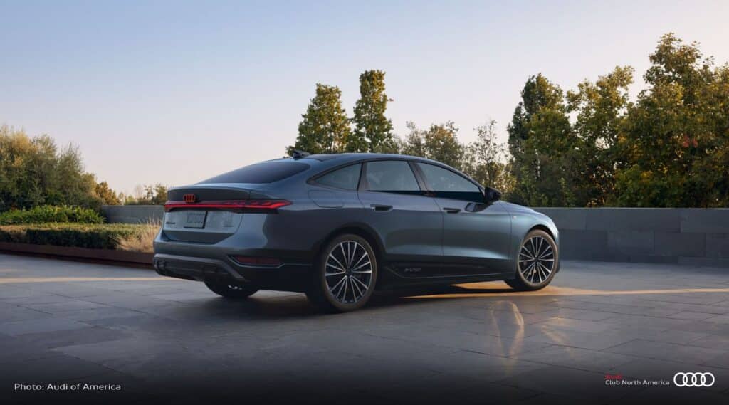 Audi A6 e tron rear three quarter view